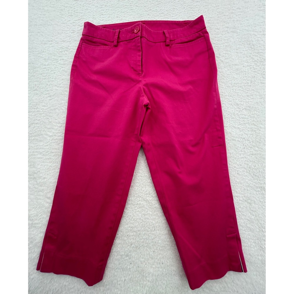 Talbots Perfect Skimmer Pants Womens 4P Pink Capri‎ Cropped Stretch Gingham Trim